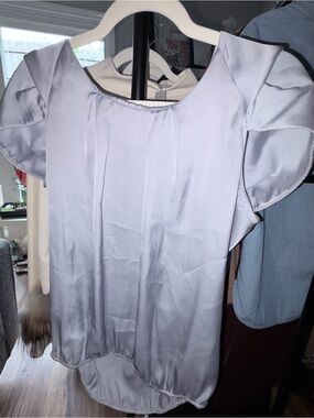 Lavender Satin Flutter Sleeve Blouse - Women's